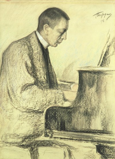 Portrait of Sergei Vasilievich Rachmaninov at the Piano by Leonid Osipovic Pasternak
